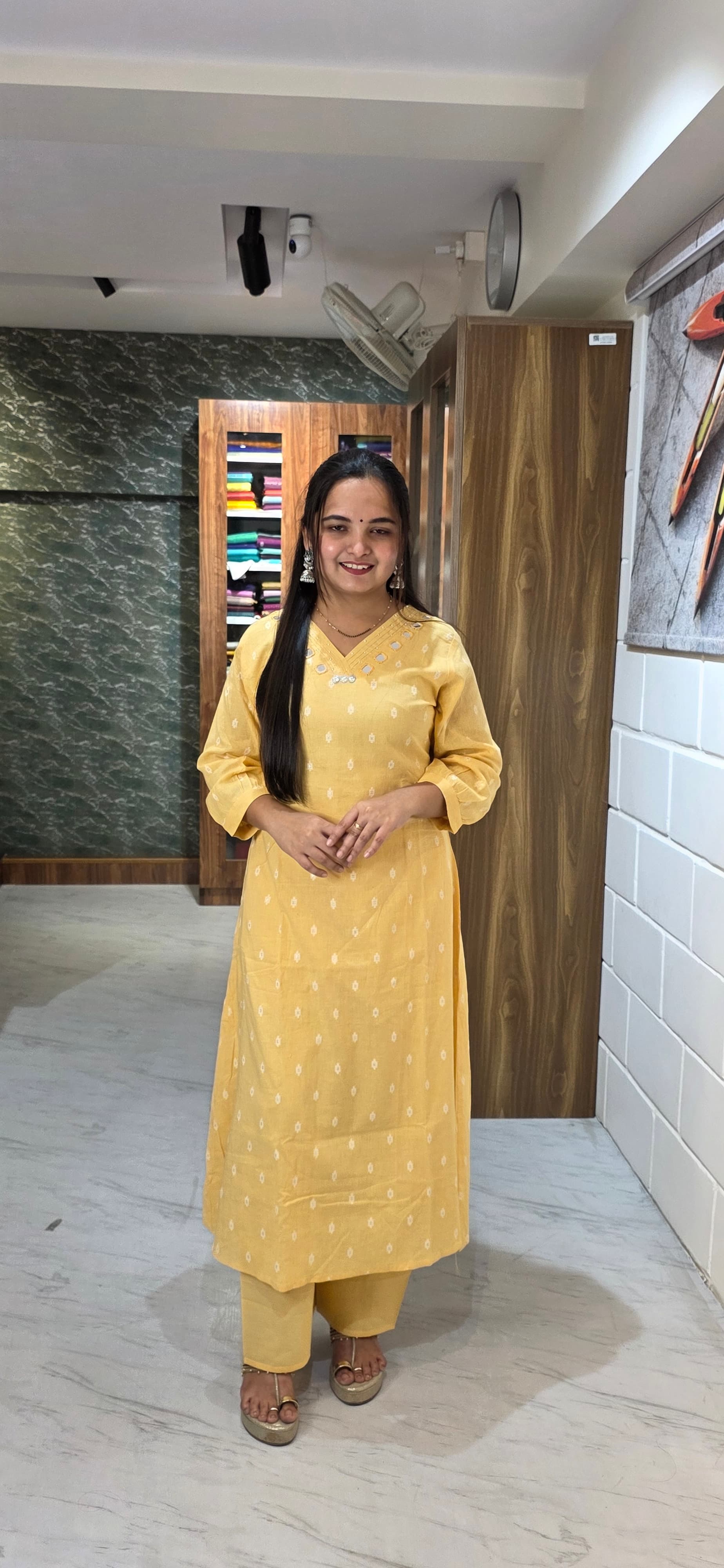 Sunshine Yellow Handloom Cotton Kurta Set view 3