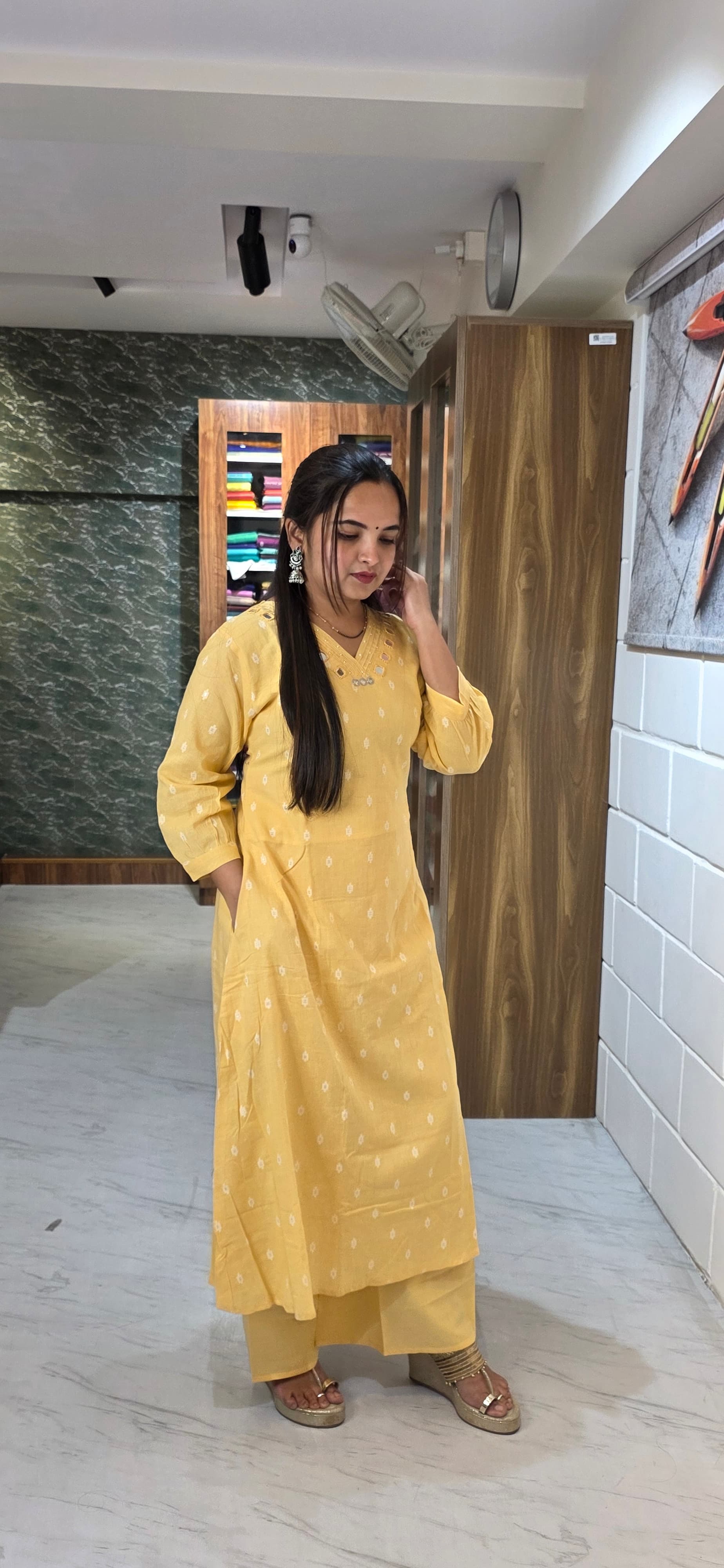 Sunshine Yellow Handloom Cotton Kurta Set view 4