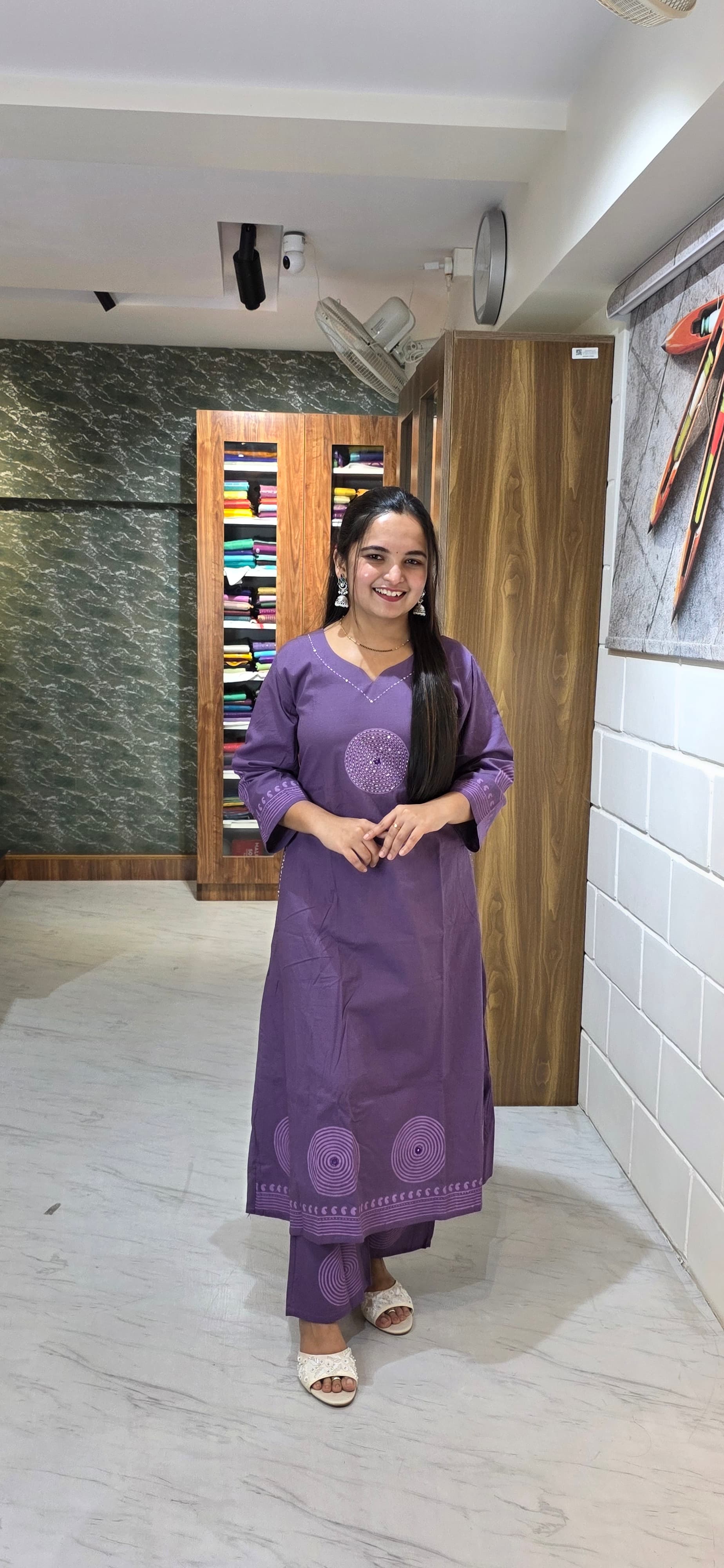 Lavender Premium Cotton Kurta Set with Katha Work