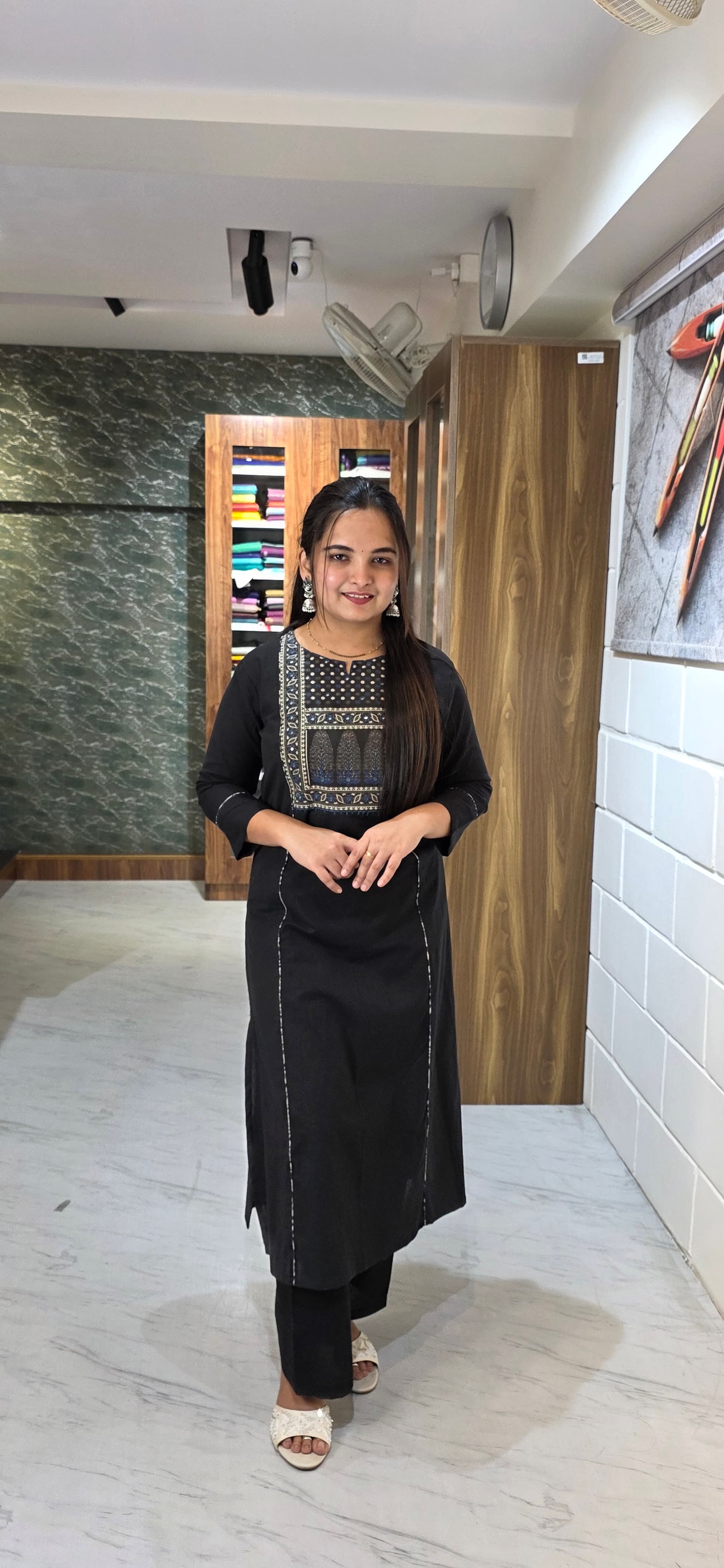 Black Khadi Cotton Flex Patchwork Kurta Set