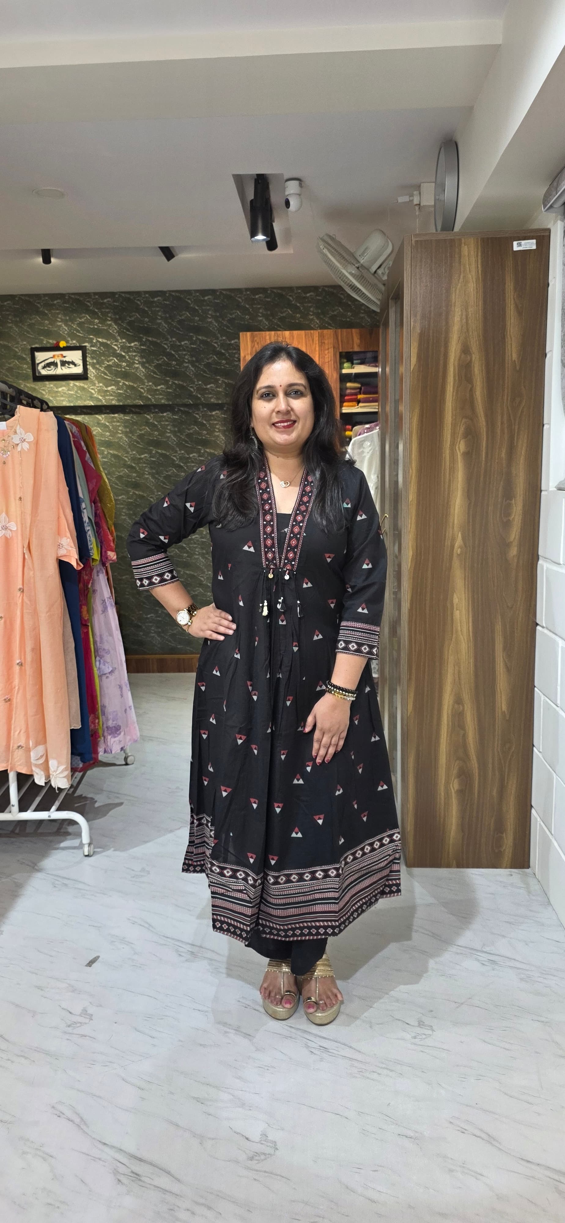 Midnight Black Ethnic Printed Kurta Set with Dupatta