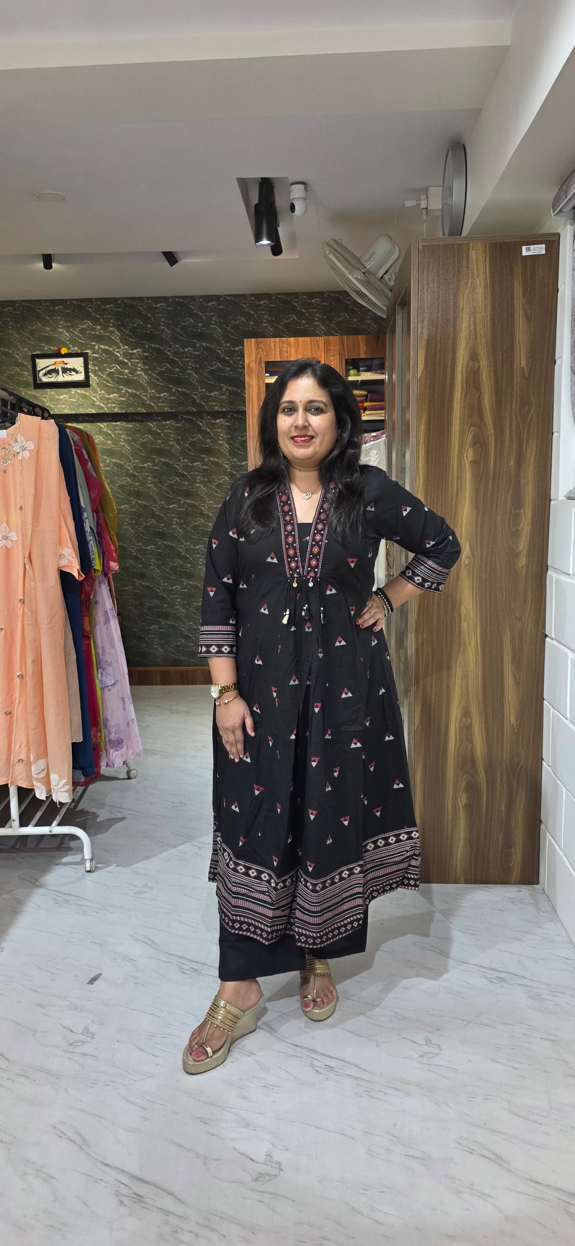 Midnight Black Ethnic Printed Kurta Set with Dupatta view 2