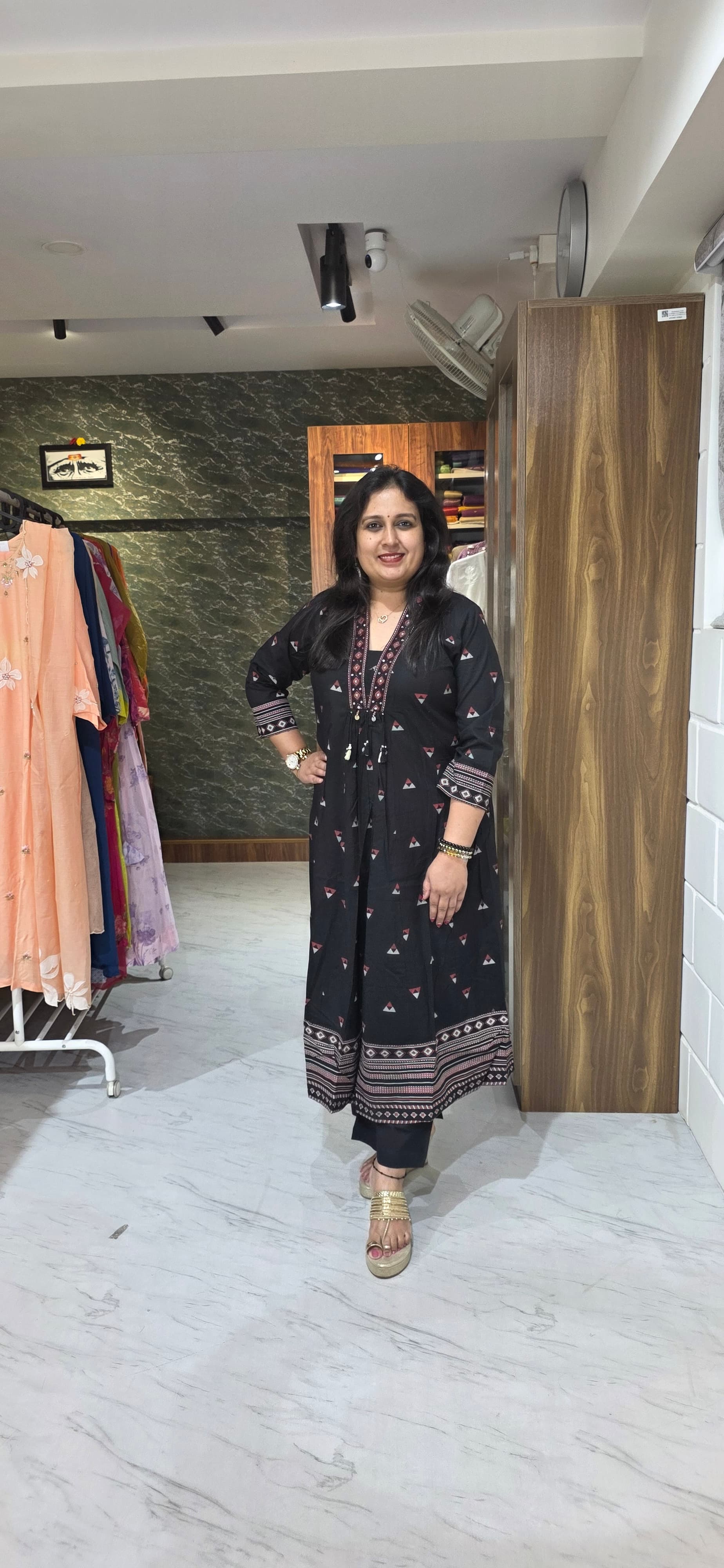 Midnight Black Ethnic Printed Kurta Set with Dupatta view 3