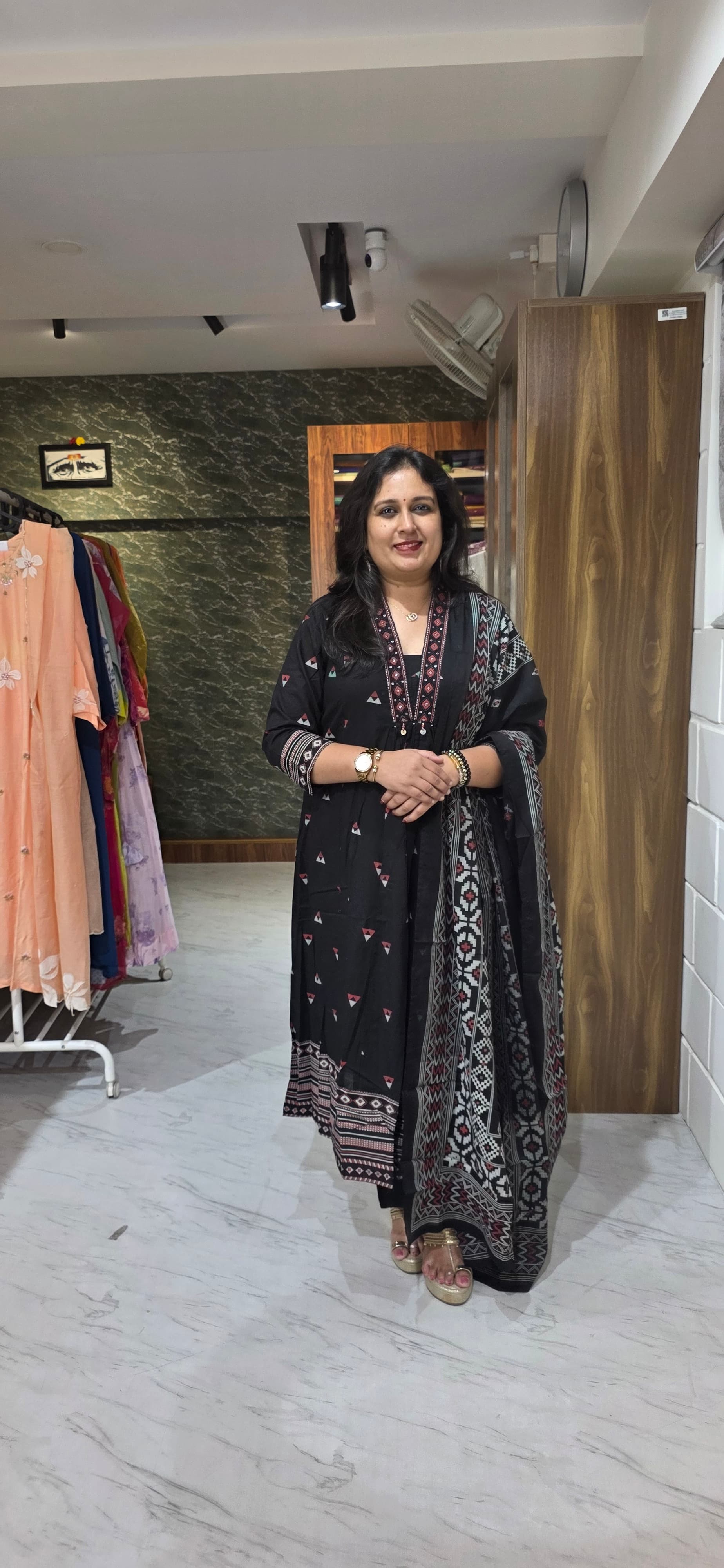 Midnight Black Ethnic Printed Kurta Set with Dupatta view 4