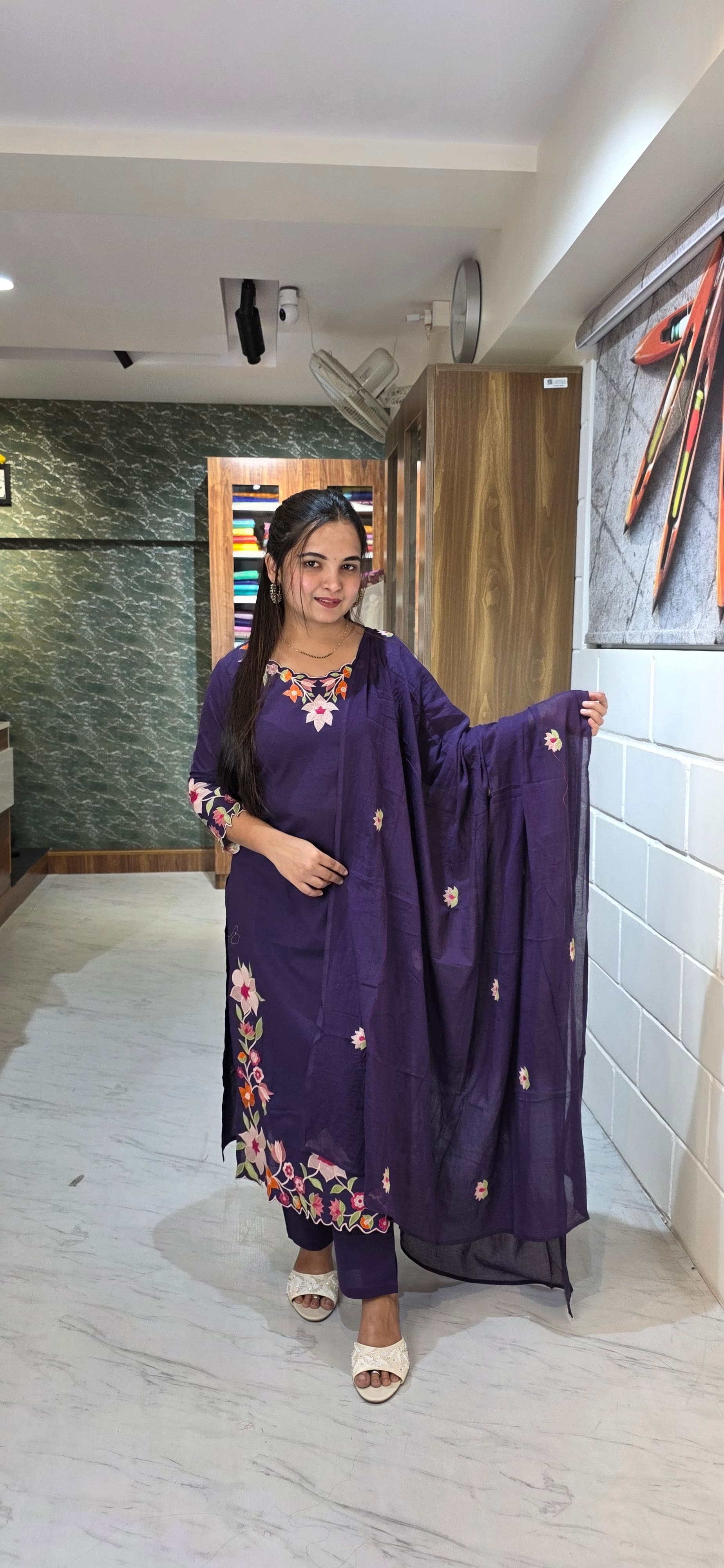 Deep Purple Floral Embroidered Kurta Set with Dupatta