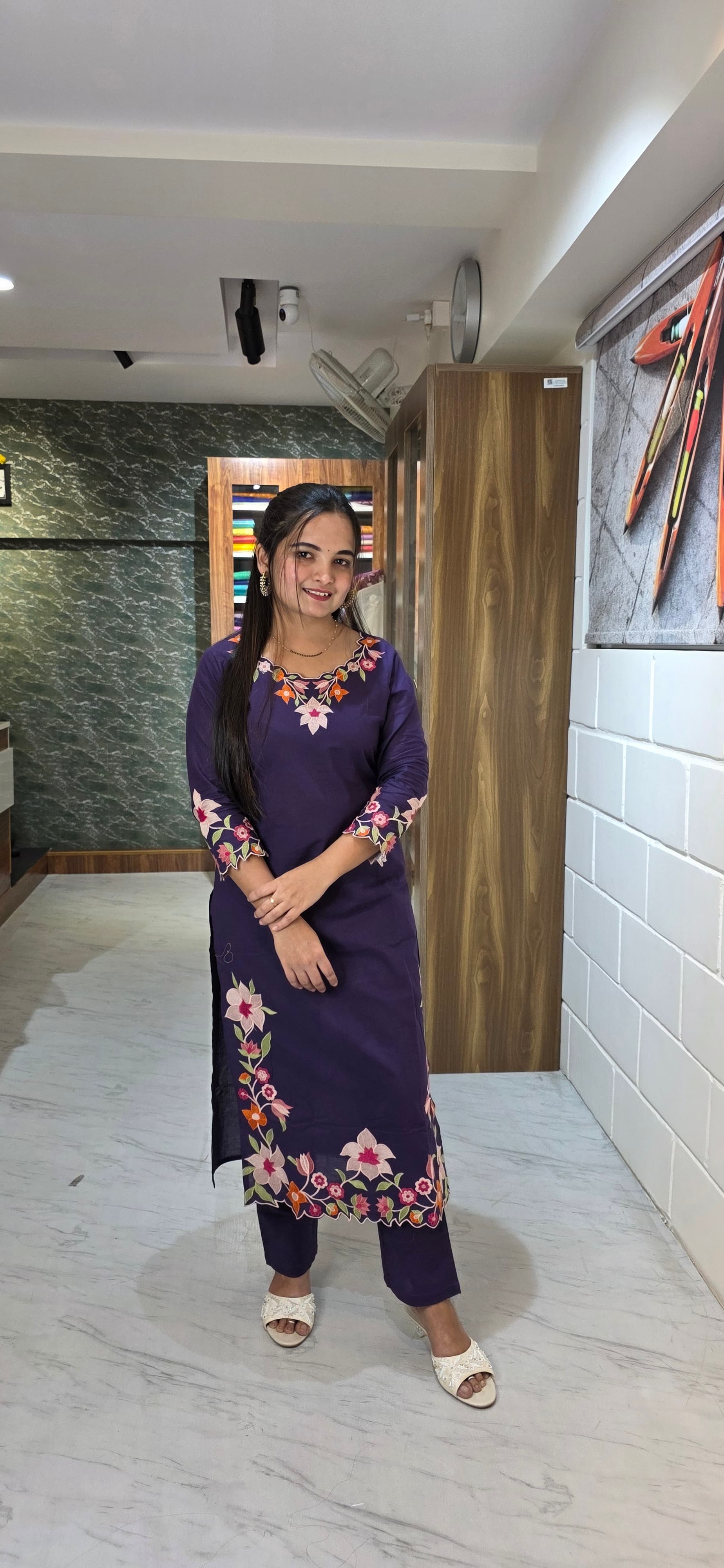 Deep Purple Floral Embroidered Kurta Set with Dupatta view 2