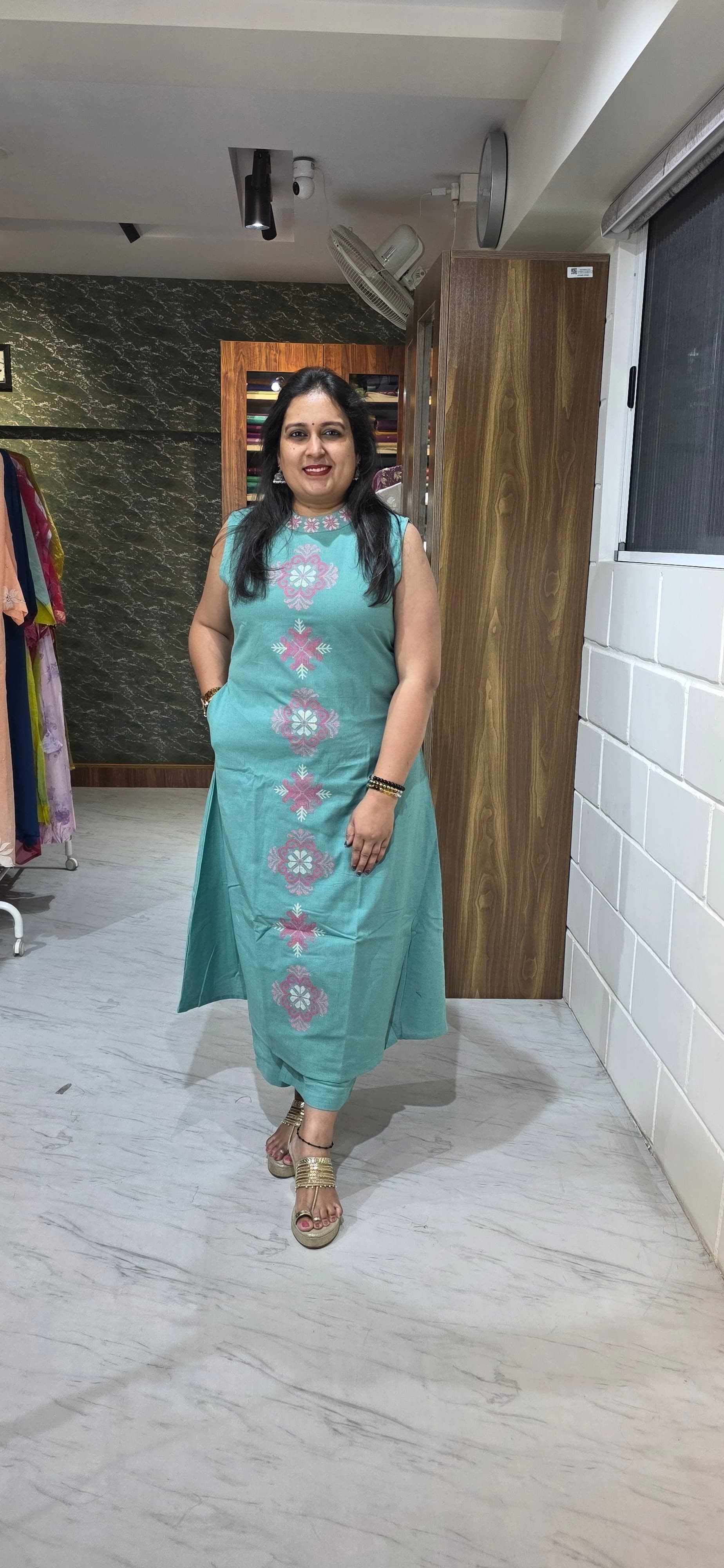 Sea Green Premium Flex Cotton Embroidered Kurta Set
