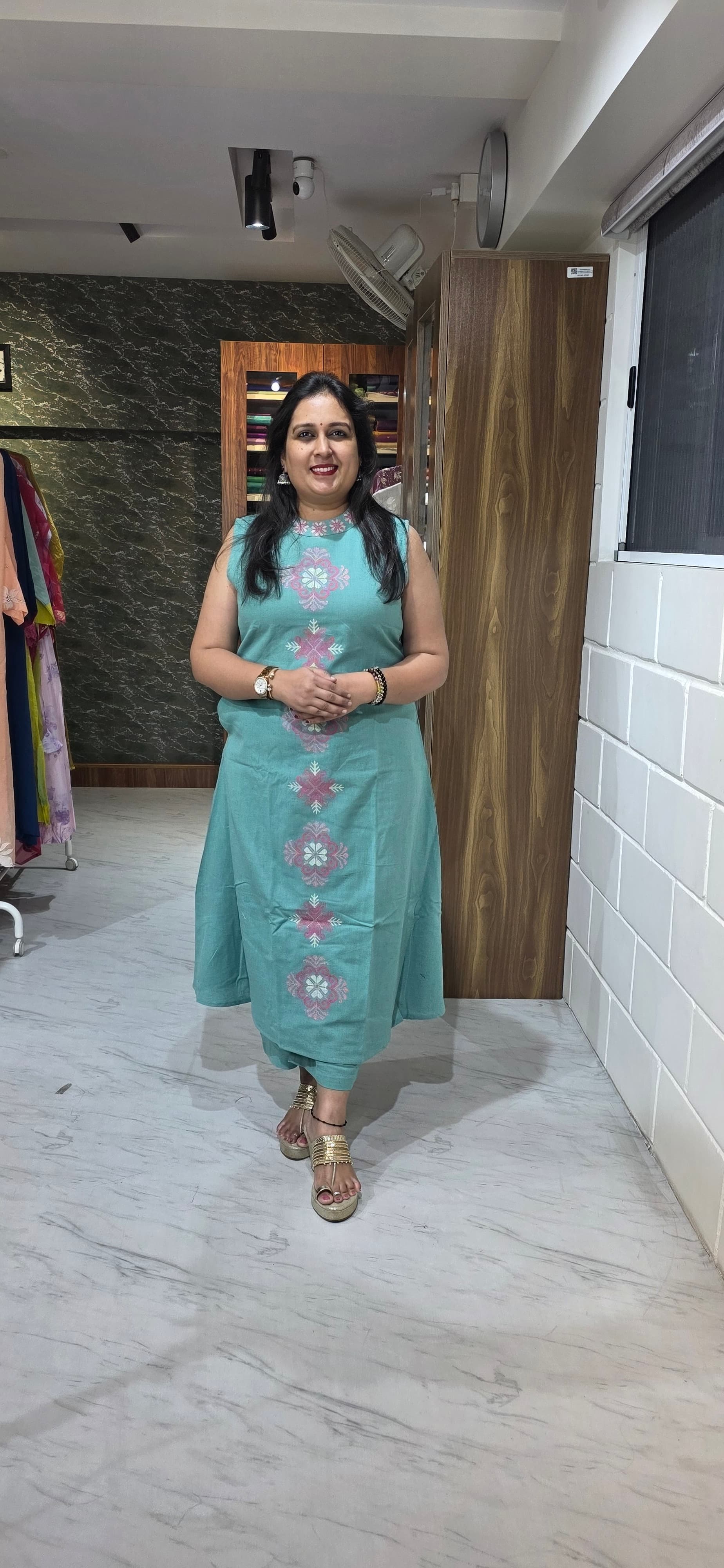 Sea Green Premium Flex Cotton Embroidered Kurta Set view 2