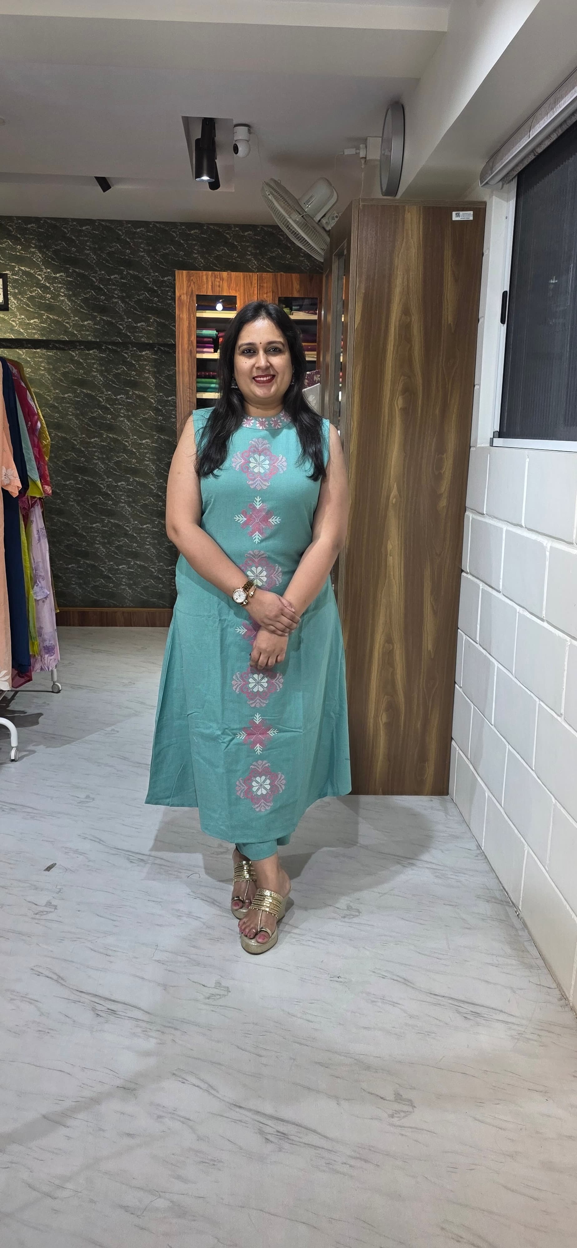 Sea Green Premium Flex Cotton Embroidered Kurta Set view 4