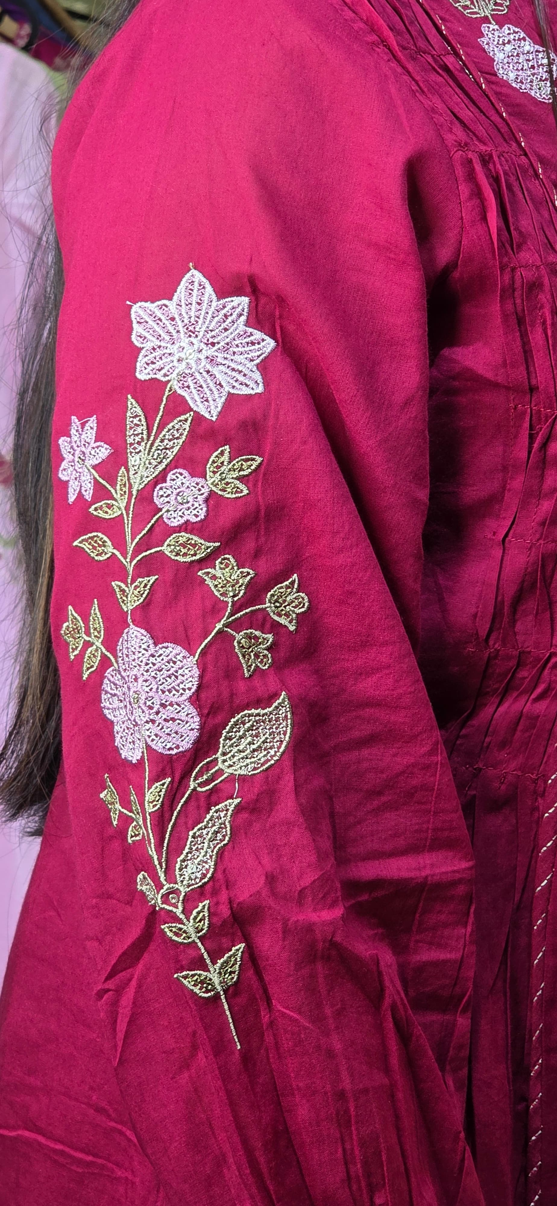 Maroon Premium Mul Cotton Embroidered Suit Set with Dupatta view 5