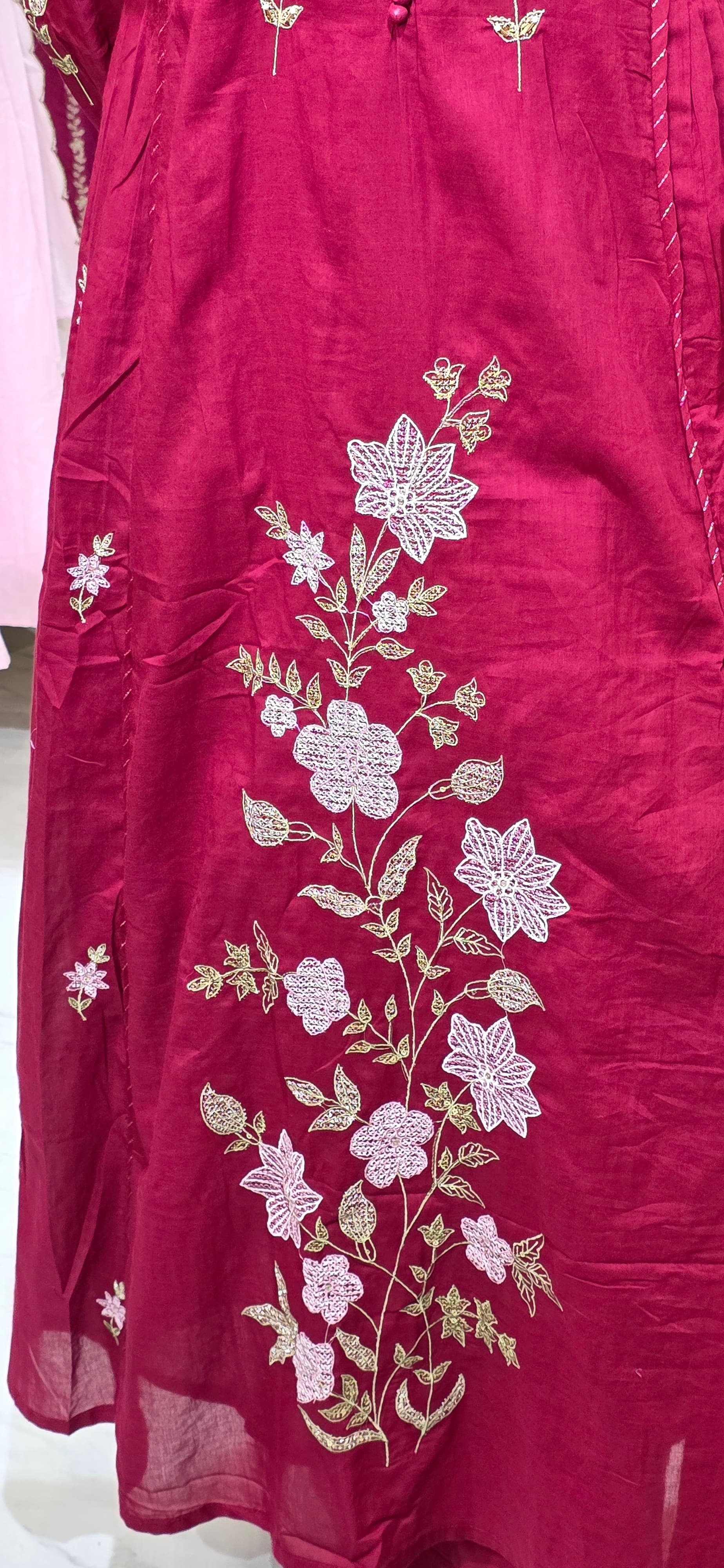 Maroon Premium Mul Cotton Embroidered Suit Set with Dupatta view 6