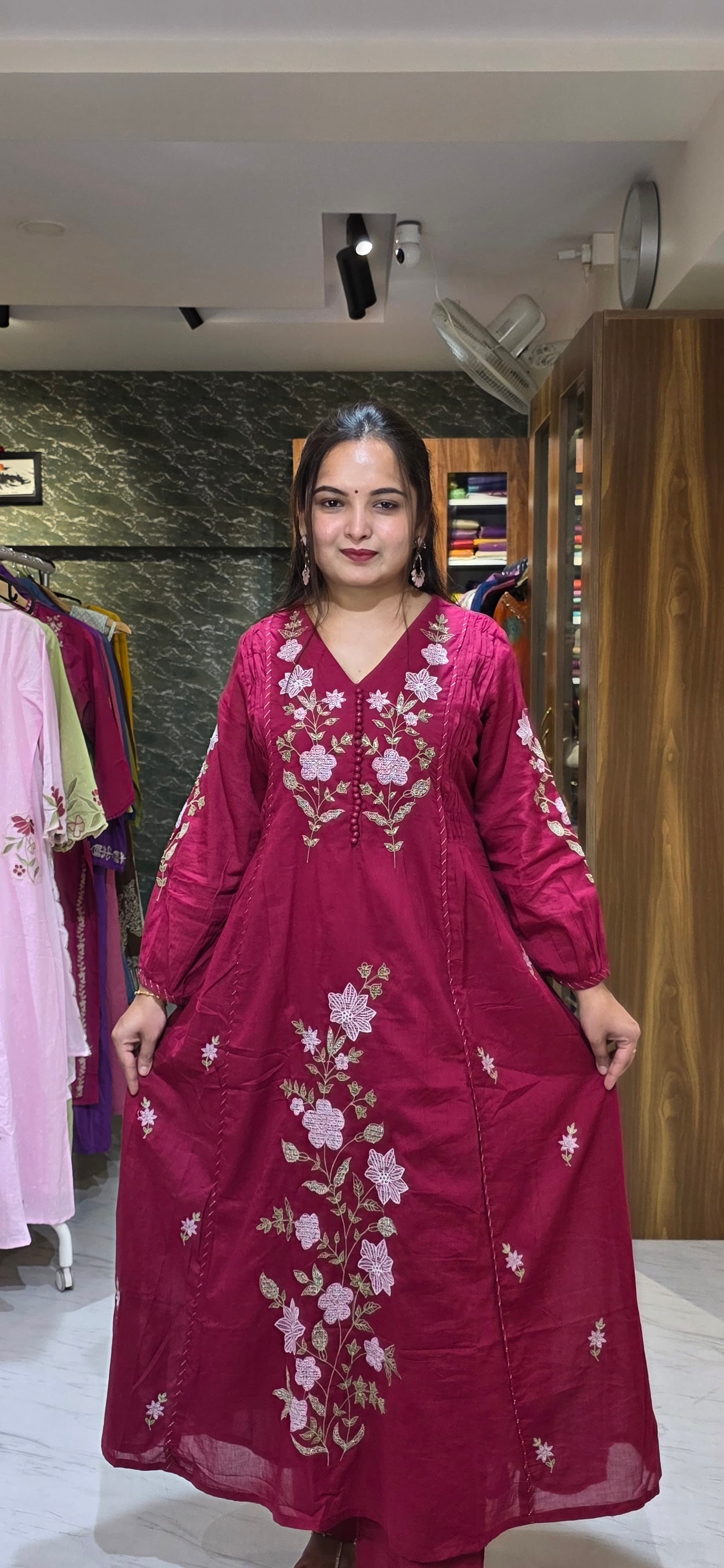 Maroon Premium Mul Cotton Embroidered Suit Set with Dupatta view 7