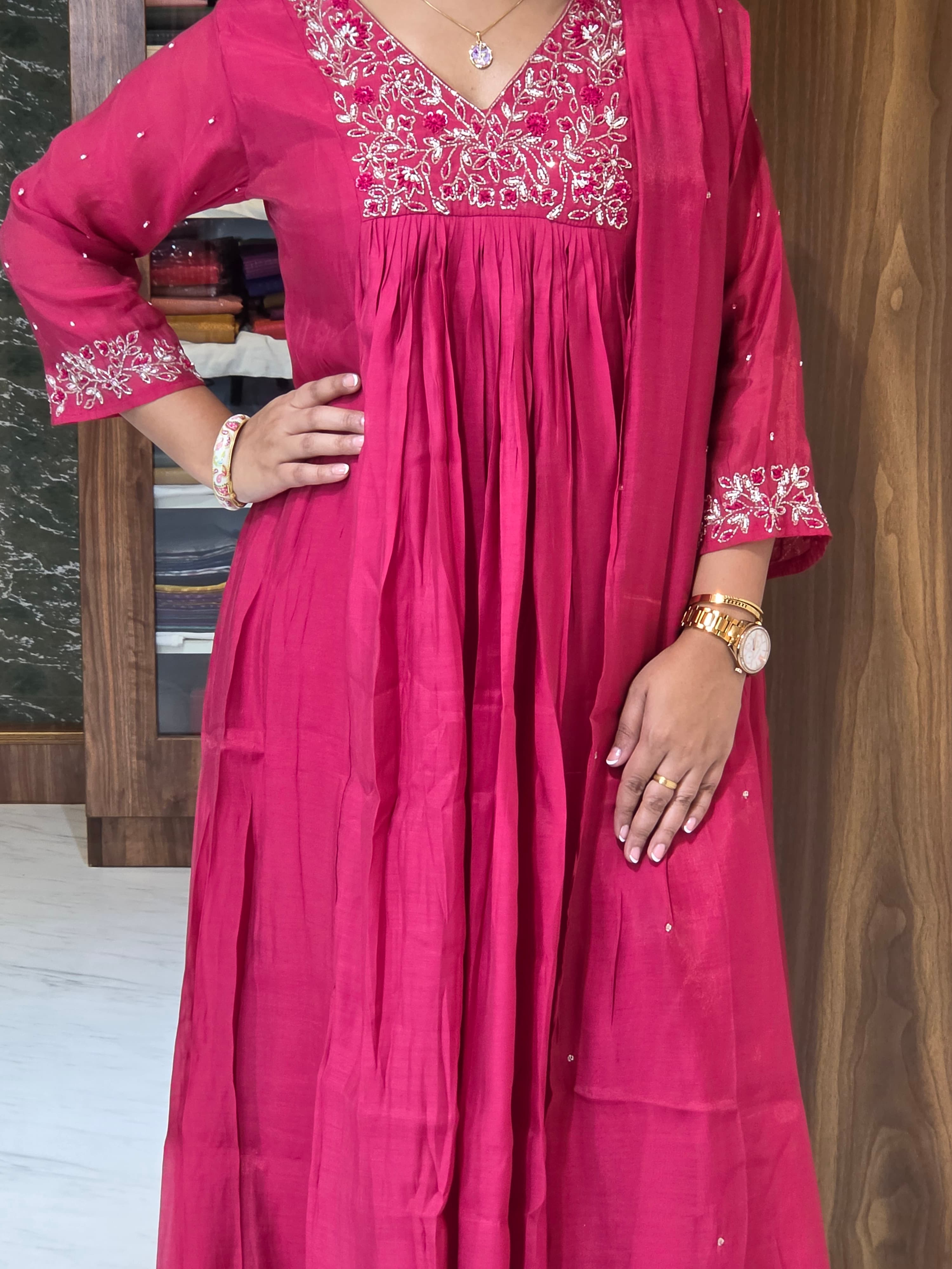 Pink Glow Mul Chanderi Kurta Set view 3