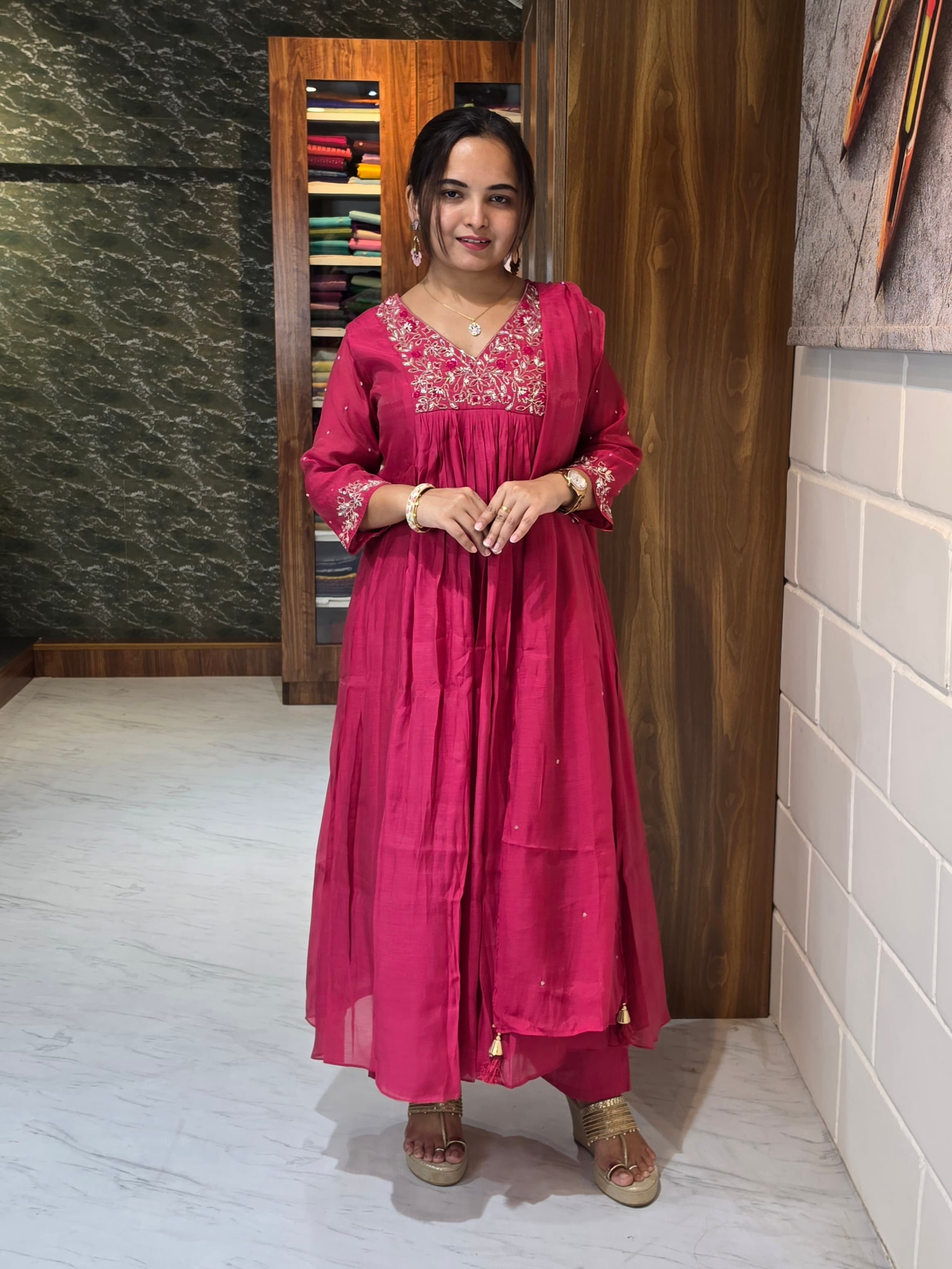 Pink Glow Mul Chanderi Kurta Set