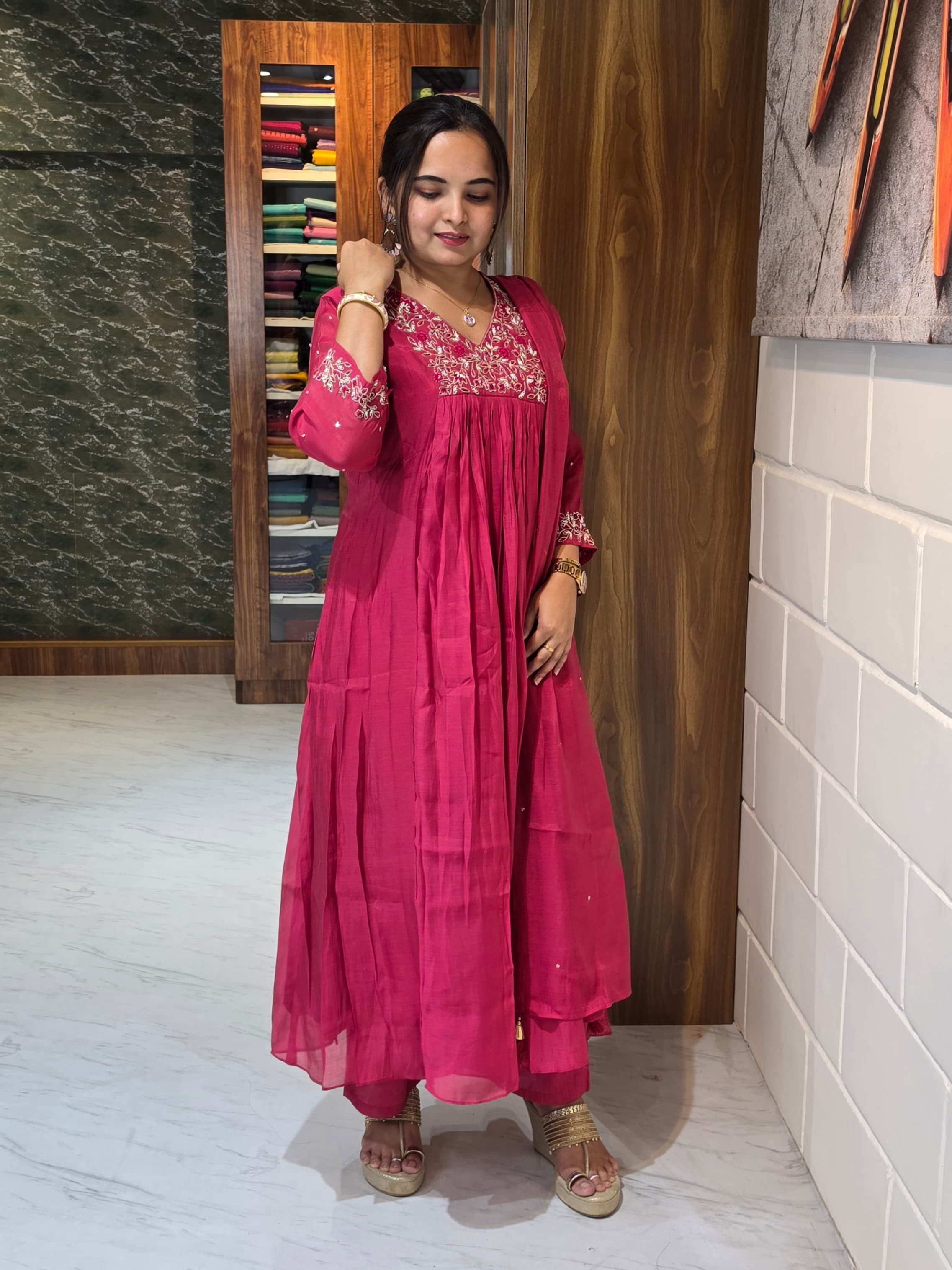 Pink Glow Mul Chanderi Kurta Set view 2